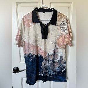 Nautical Map Art Casual Retro Short Sleeve Mens Shirt.